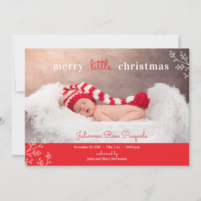 Merry Little Christmas Foto Geburtserklärung Feiertagskarte (Vorderseite)