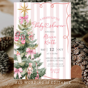 Merry Little Christmas Girl Baby Shower  Einladung