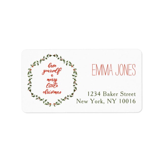 Merry Little Christmas Holly Wreath Address Labels Adressaufkleber (Vorne)