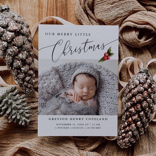 Merry Little Christmas Mistletoe Baby Foto Birth Ankündigung (Von Creator hochgeladen)