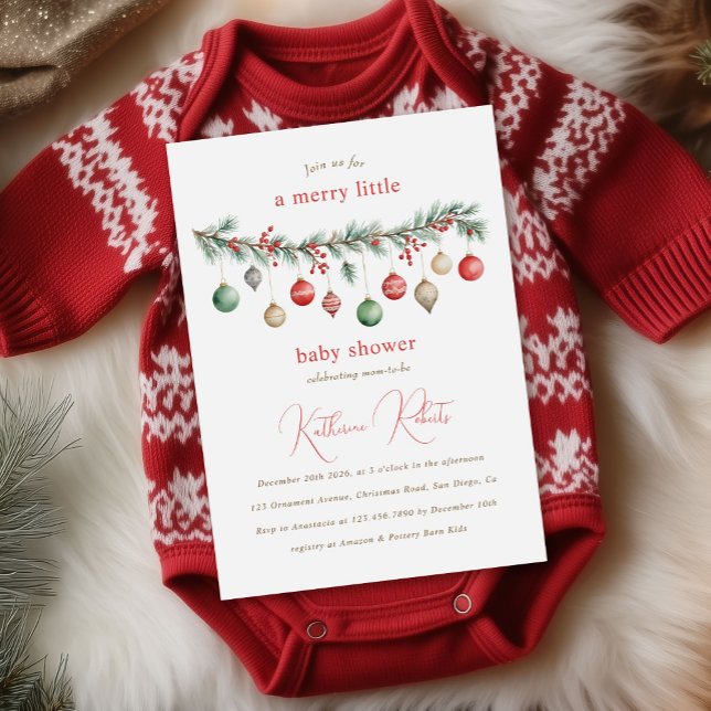 Merry Little Christmas Ornaments Baby Shower Einladung (Von Creator hochgeladen)