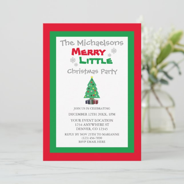 Merry Little Christmas Party Einladung (Stehend Vorderseite)