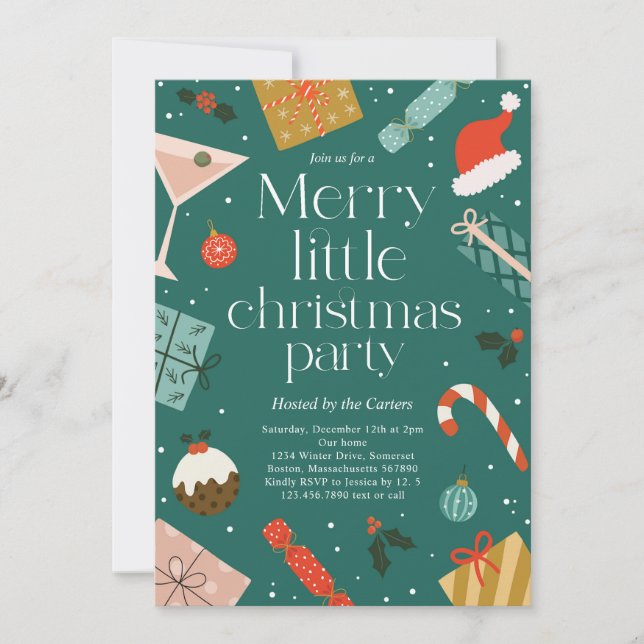 Merry Little Christmas Party Holiday Party Einladung (Vorderseite)
