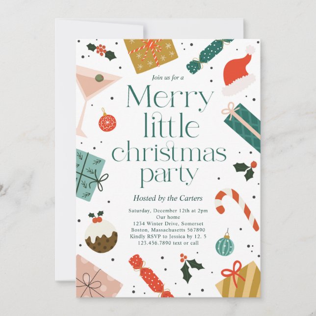 Merry Little Christmas Party Holiday Party Einladung (Vorderseite)