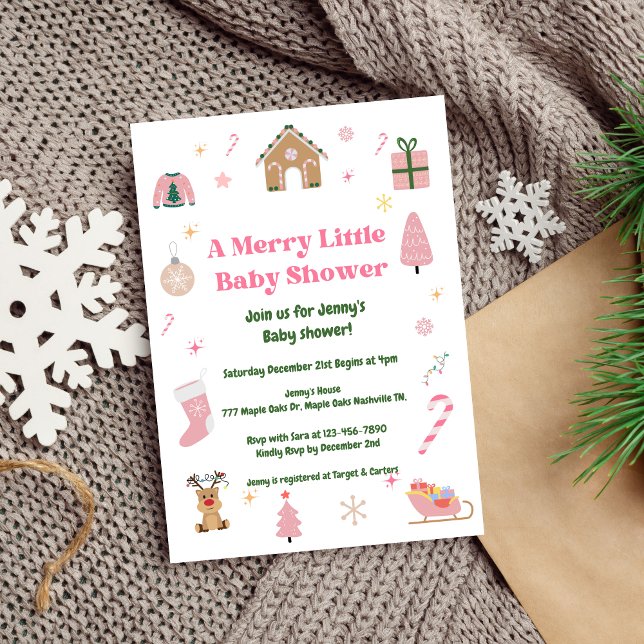 Merry Little Christmas Pink Baby Dusche Einladung (Von Creator hochgeladen)