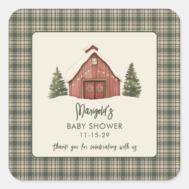 Merry Little Christmas Rustic Baby Shower  Quadratischer Aufkleber (Vorderseite)