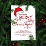 Merry Little Christmas Santa Party Einladung<br><div class="desc">Dieses Design zeichnet sich durch eine fröhliche Weihnachtseinladung,  eine Aquarellfarben-Weihnachtsmannmütze,  einen festlichen niedlichen Spaß,  moderne Minimalisten,  Schrift-Typografie,  Kalligraphie,  ein skurriles,  schlichtes Rot und Weiß,  lustiges,  Feiertagsthema aus.</div>