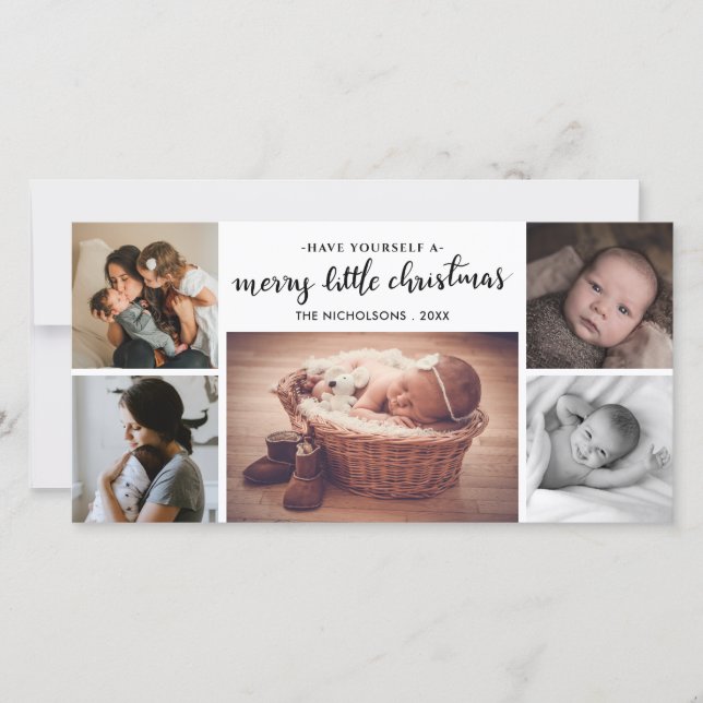 Merry Little Christmas Script Newborn Baby Foto Dankeskarte (Vorderseite)