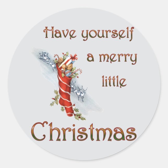 Merry Little Christmas Strumpf Runder Aufkleber (Vorderseite)