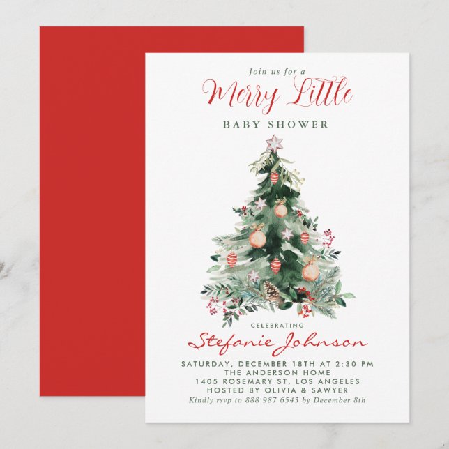 Merry Little Christmas tree Baby Shower Einladung (Vorne/Hinten)