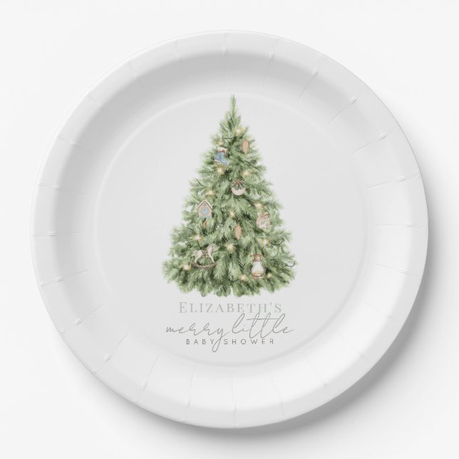 Merry Little Christmas Tree Baby Shower Pappteller (Vorderseite)