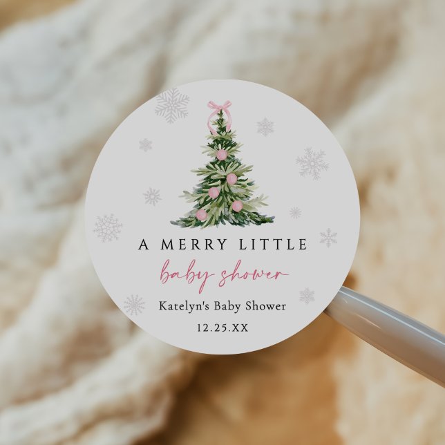 Merry Little Christmas Tree Baby Shower Runder Aufkleber (Von Creator hochgeladen)