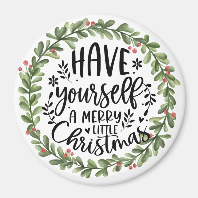 Merry Little Christmas Watercolor Wreath Magnet (Vorne)