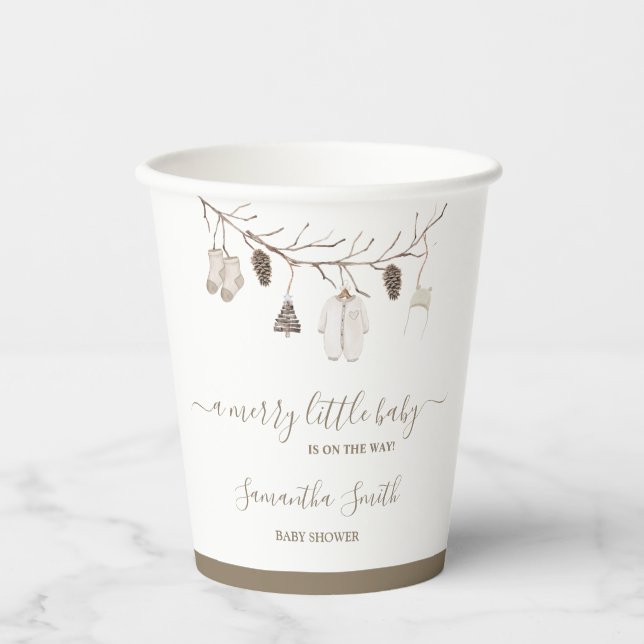 Merry Little Christmas Winter Baby Shower Pappbecher (Vorderseite)