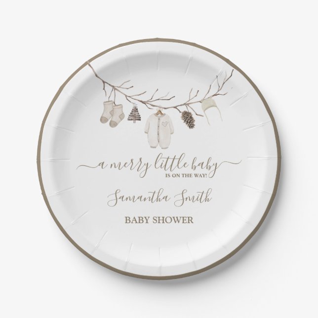 Merry Little Christmas Winter Baby Shower Pappteller (Vorderseite)