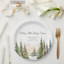 Merry Little Christmas Winter Baby Shower Pappteller