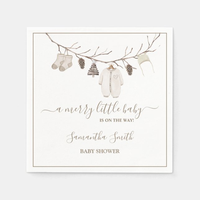 Merry Little Christmas Winter Baby Shower Serviette (Vorderseite)