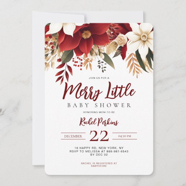 Merry Little Poinsettia Weihnachtsdusche Einladung (Vorderseite)