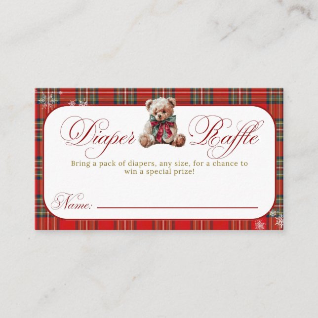 Merry Little Red Bow Christmas Plaid Diaper Raffle Begleitkarte (Vorderseite)