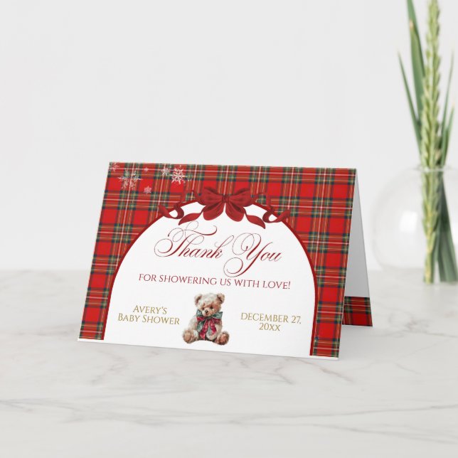 Merry Little Red Bow Christmas Plaid  Karte (Vorderseite)