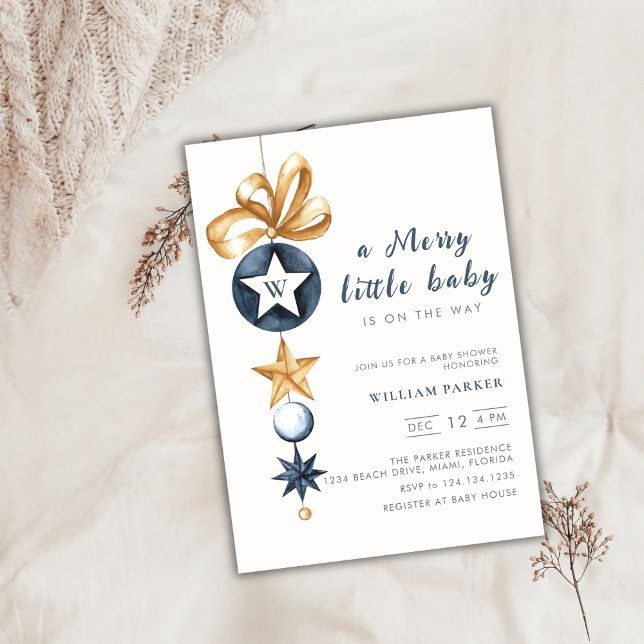 Merry Little Winter Monogram Baby Shower Einladung (Merry Little Winter Monogram Baby Shower Invitation)