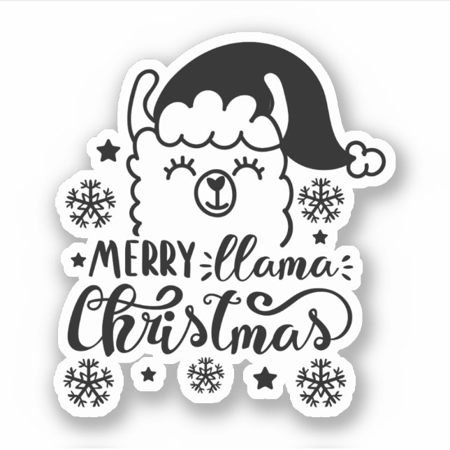 Merry Llama Weihnachten Schwarz-weißer Cartoon Url Aufkleber (Vorderseite)