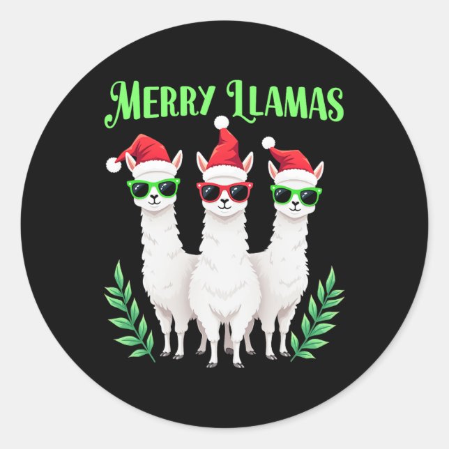 Merry Llamas Funny Christmas Llama Animal Holiday Runder Aufkleber (Vorderseite)