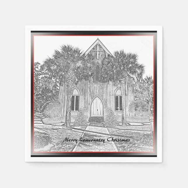 Merry Lowcountry Christmas Bluffton Church Sketch Serviette (Vorderseite)