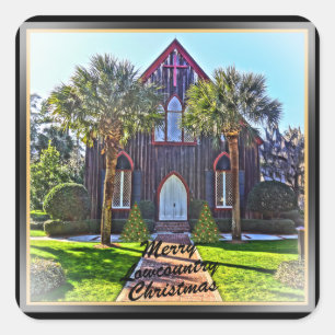 Merry Lowcountry Christmas Bluffton SC Church Quadratischer Aufkleber