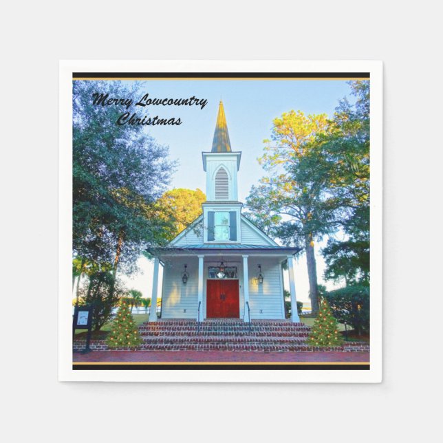 Merry Lowcountry Weihnachtskapelle Palmetto Bluff Serviette (Vorderseite)