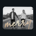 Merry Luxe | Holiday Photo Magnet<br><div class="desc">Give a gift your friends and family will love this holiday season. The Merry Luxe holiday photo magnet features the word "Merry" in a faux gold foil script font with placeholders for your favorite photo and custom text.</div>