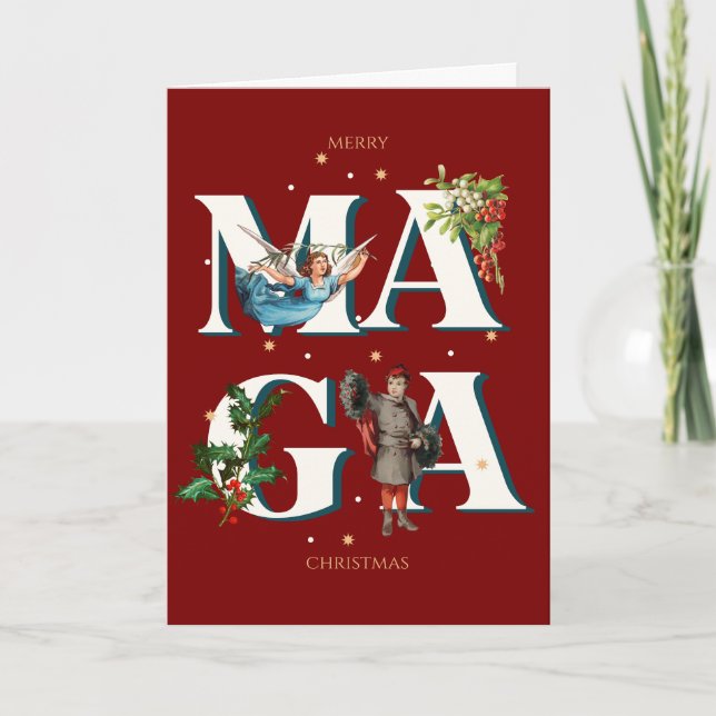 Merry MAGA Christmas Card Custom Message Patriotic Karte (Vorderseite)