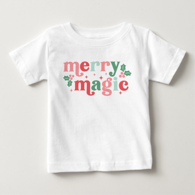 Merry Magic - farbenfrohe Weihnachtstypografie Baby T-shirt (Vorderseite)