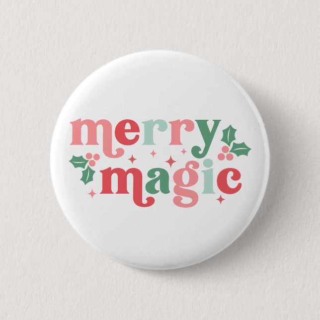 Merry Magic - farbenfrohe Weihnachtstypografie Button (Vorderseite)
