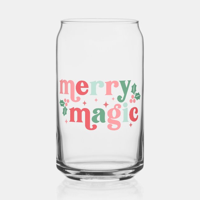 Merry Magic - farbenfrohe Weihnachtstypografie Dosenglas (Vorderseite)