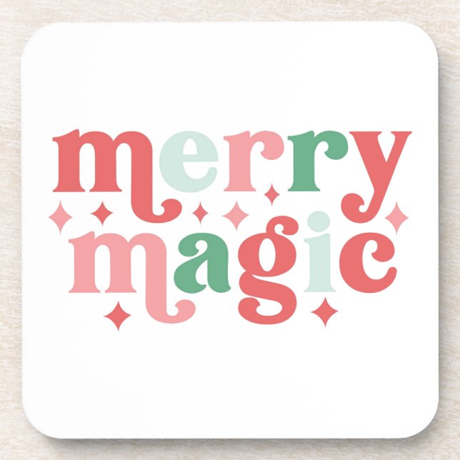 Merry Magic - farbenfrohe Weihnachtstypografie Getränkeuntersetzer (Vorderseite)
