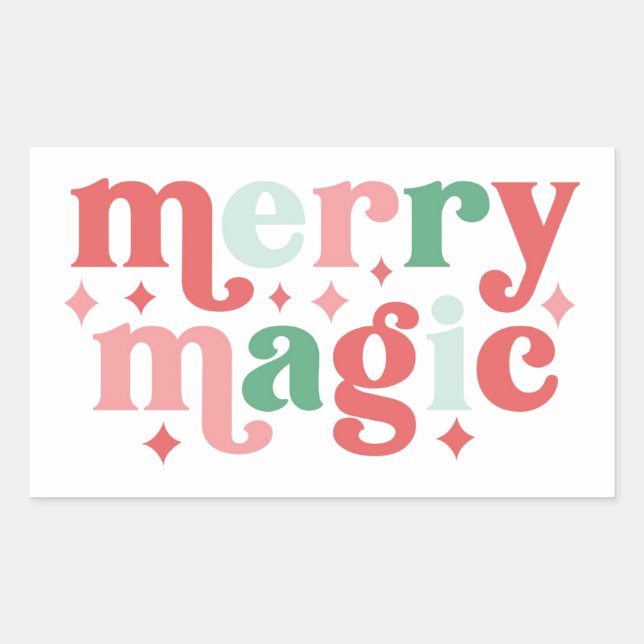 Merry Magic - farbenfrohe Weihnachtstypografie Rechteckiger Aufkleber (Vorderseite)
