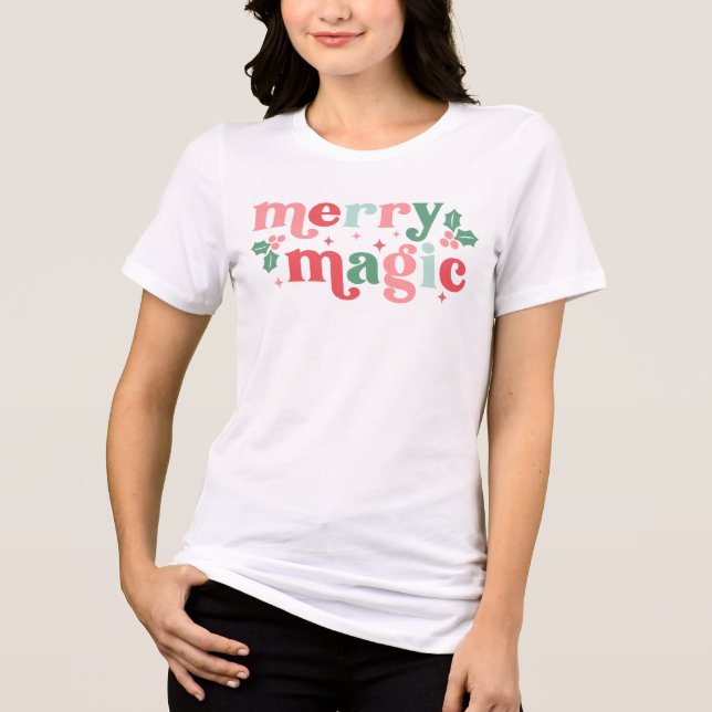 Merry Magic - farbenfrohe Weihnachtstypografie Tri-Blend Shirt (Vorderseite)