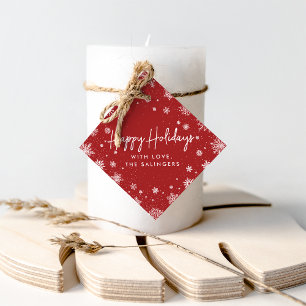 Merry Magic Roter und weißer Schneeflocken Geschenkanhänger