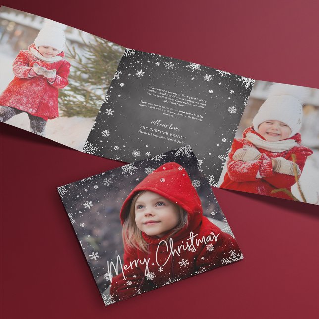 Merry Magic | Rustikales Schneeflocken Multi-Foto Dreifach Gefaltete Urlaubskarte (Von Creator hochgeladen)