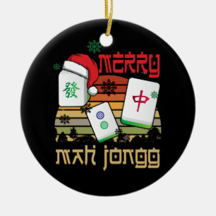 Merry Mah Jongg Snowy Weihnachtslustig Chinesisch  Keramik Ornament