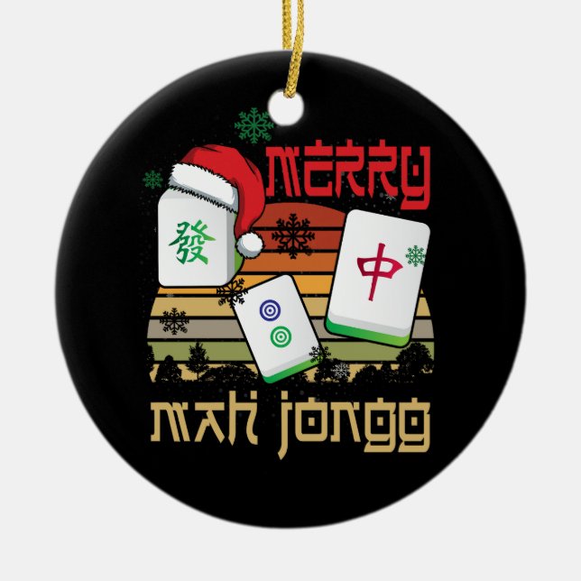 Merry Mah Jongg Snowy Weihnachtslustig Chinesisch  Keramik Ornament (Vorne)
