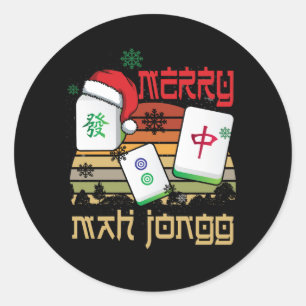 Merry Mah Jongg Snowy Weihnachtslustig Chinesisch Runder Aufkleber