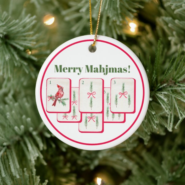 Merry Mahjmas Mahjong Christmas Bam Tiles Keramik Ornament (Baum)