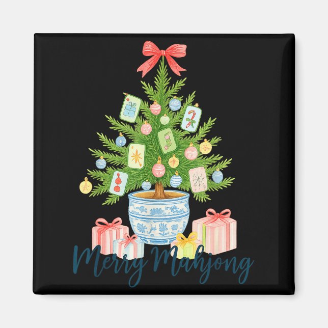 Merry Mahjong Christmas Tree Chinoiserie Holiday  Magnet (Vorne)