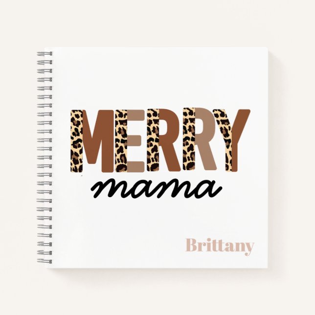 "Merry Mama" Moderner Farbblock Leopard Boho Notizbuch (Vorderseite)