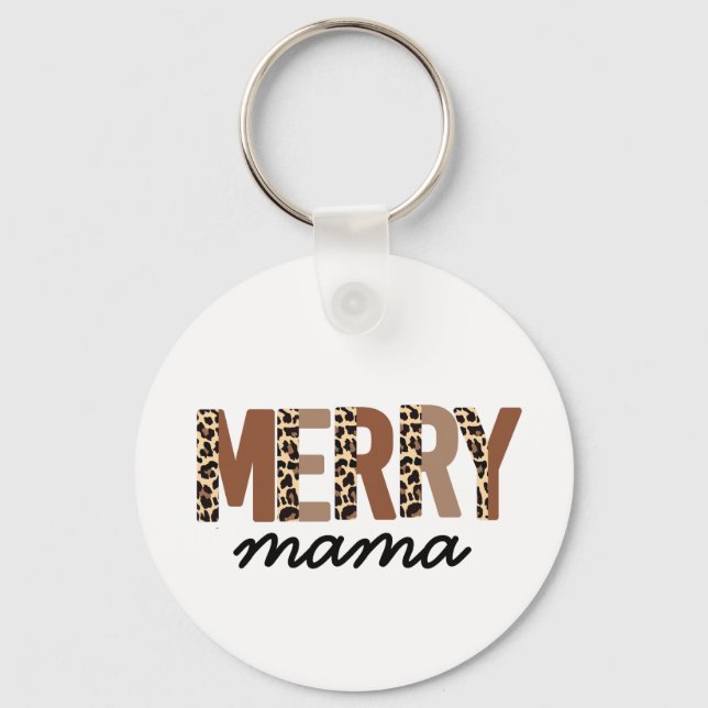 "Merry Mama" Moderner Farbblock Leopard Boho Schlüsselanhänger (Vorderseite)