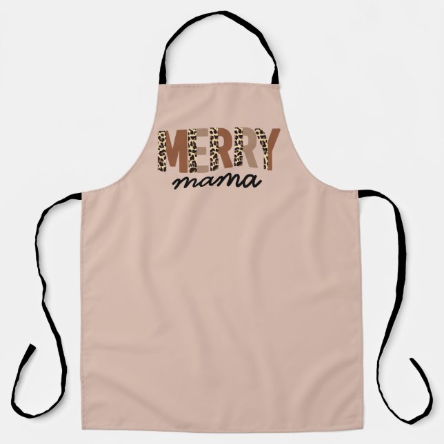 "Merry Mama" Moderner Farbblock Leopard Boho Schürze (Vorderseite)