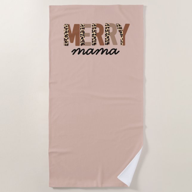 "Merry Mama" Moderner Farbblock Leopard Boho Strandtuch (Vorderseite)