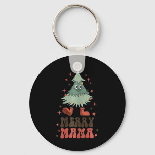 Merry Mama Retro Christmas Tree Face Groovy Matchi Schlüsselanhänger